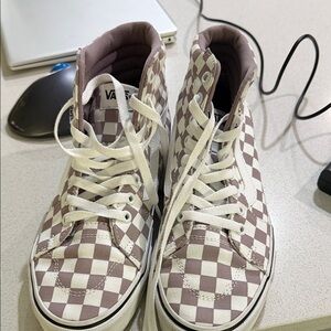 Vans Brown and White Checkered High-Tops